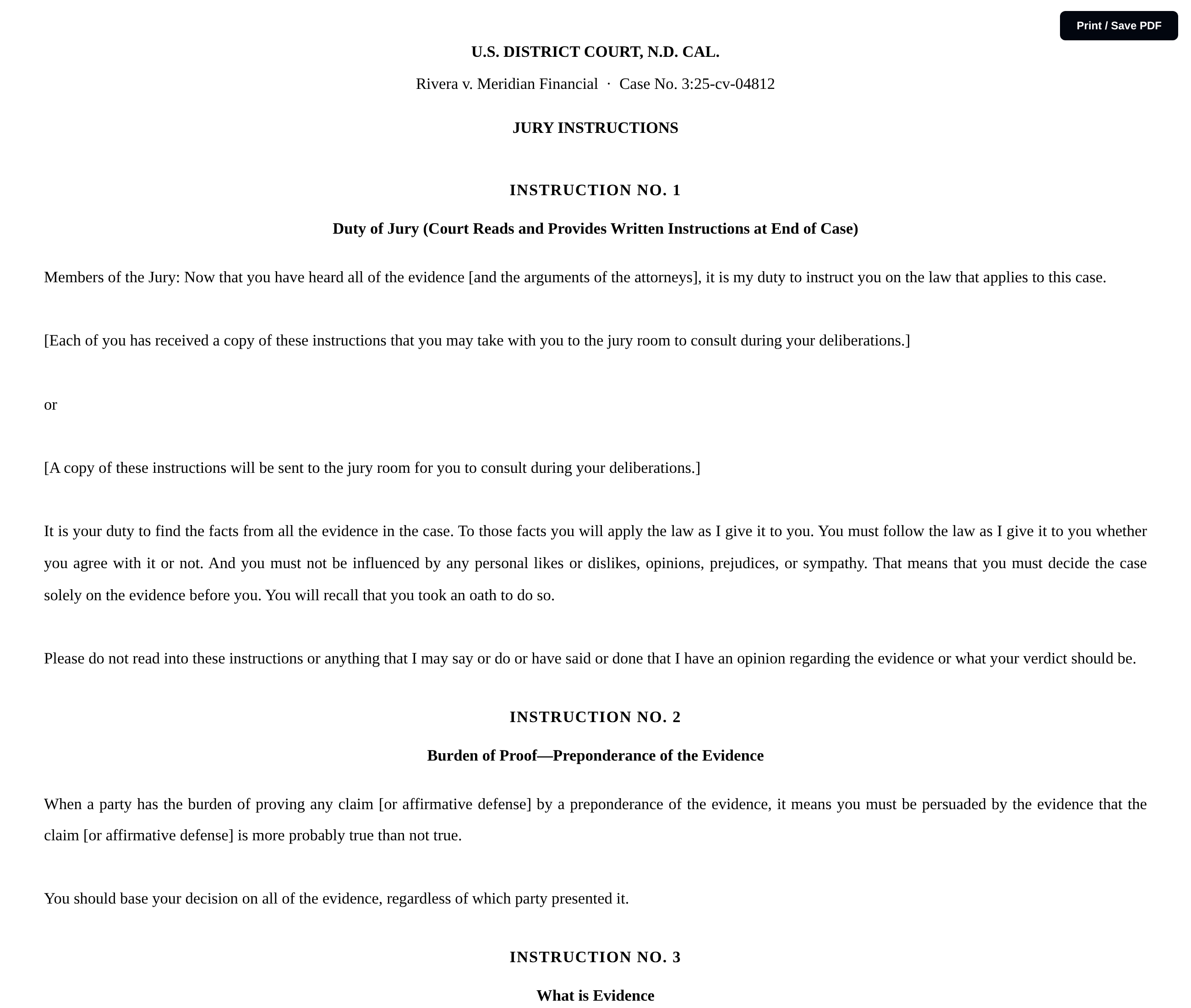 The Charge plain court copy — unbranded serif final jury instructions ready to file